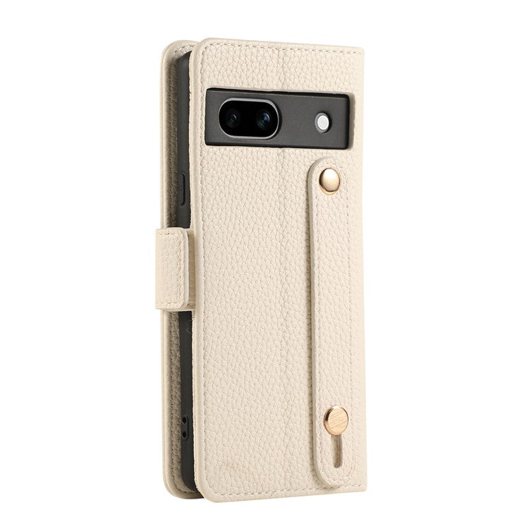 For Google Pixel 7a Leather Case with Card Holder, Straps, Shockproof Wallet Phone Cover - Beige