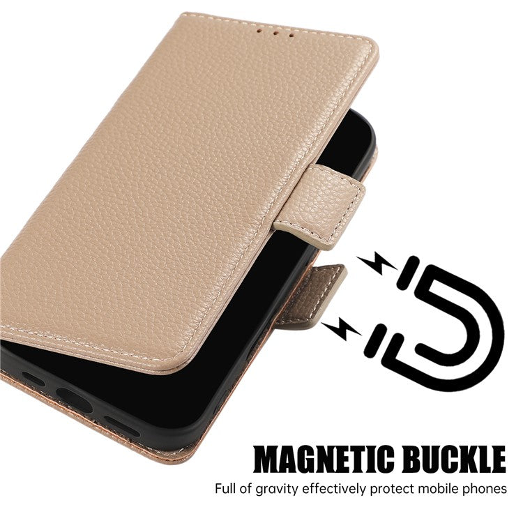 For iPhone 16 Plus Leather Case with Card Holder, Straps, Shockproof Wallet Phone Cover - Khaki