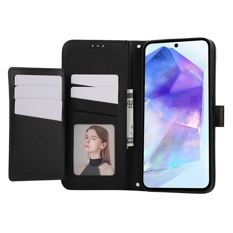 For Samsung Galaxy A54 5G Leather Phone Case with Card Holder, Wallet, Straps Protective Flip Cover - Black