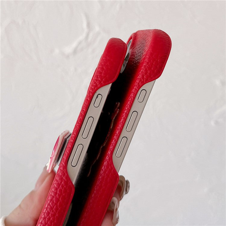 For iPhone 16 Case Christmas Design PU+PC Phone Back Cover with Heart Kickstand, Strap