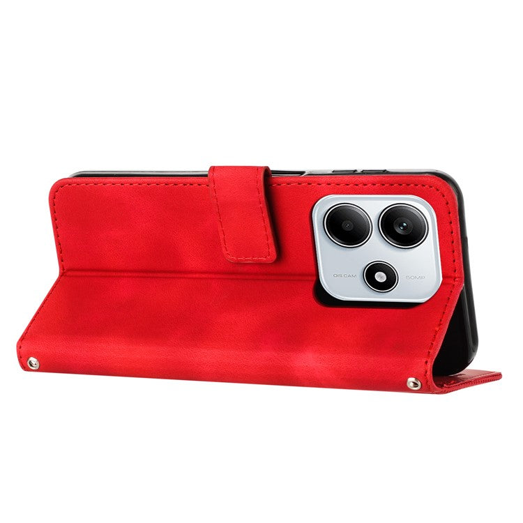 For Xiaomi Redmi Note 14 5G Case Handbag Imprinted Triangle Leather Phone Cover - Red