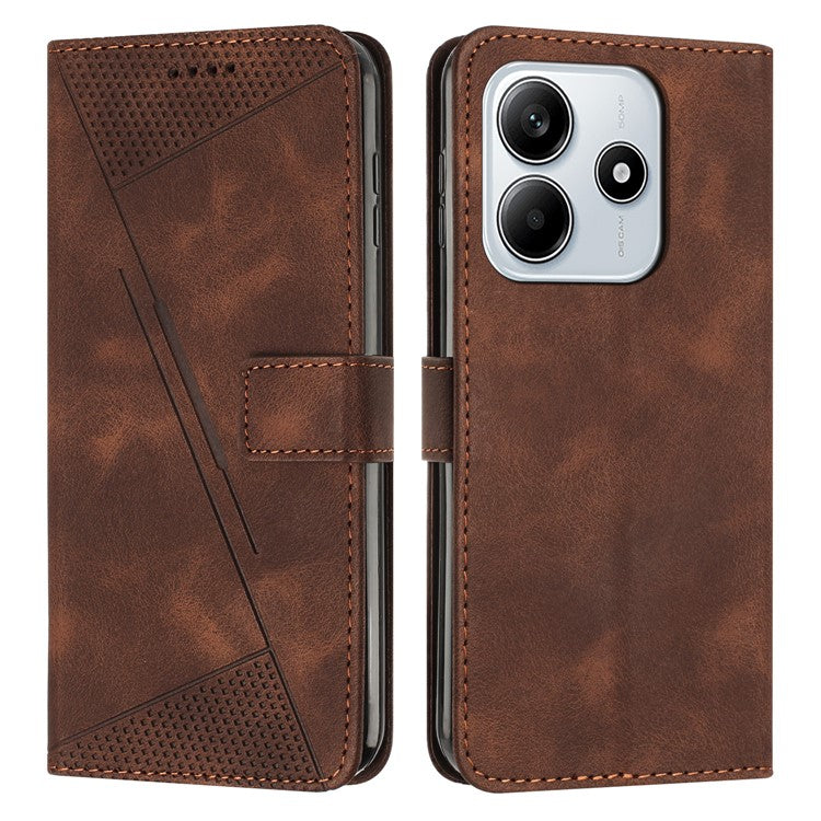 For Xiaomi Redmi Note 14 5G Case Handbag Imprinted Triangle Leather Phone Cover - Brown