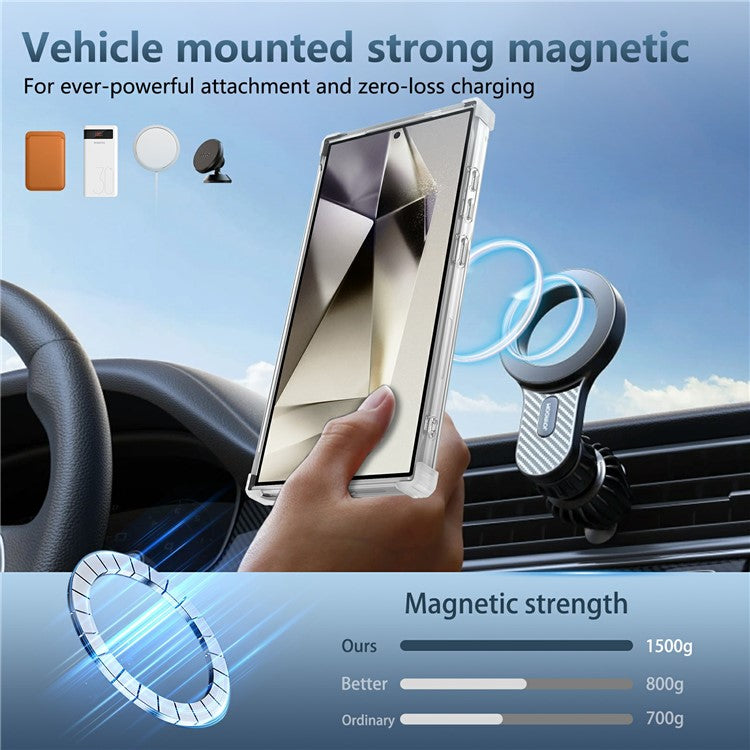 For Samsung Galaxy S25 Ultra Case Compatible with MagSafe Rotating Kickstand PC+TPU Back Cover - Transparent