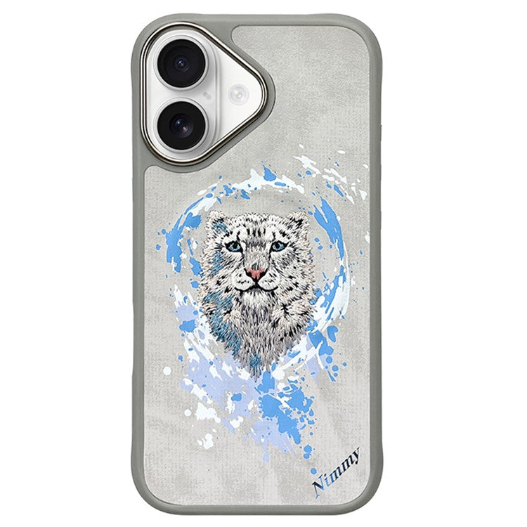 NIMMY For iPhone 16 Case Embroidery Pattern Anti-Scratch Phone Cover - Snow Leopard