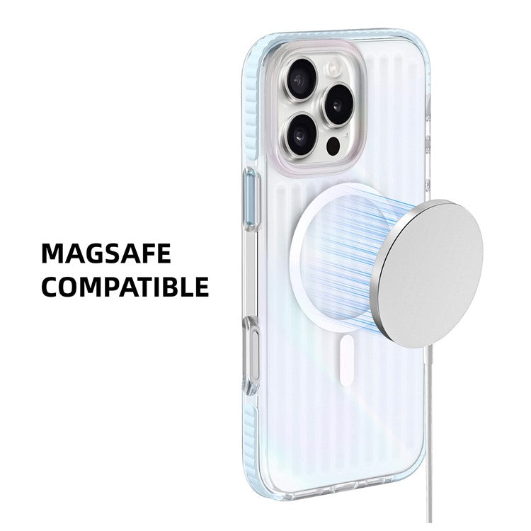 MUTURAL For iPhone 16 Pro Case Compatible with MagSafe TPU+PC Phone Back Cover Stripe Pattern