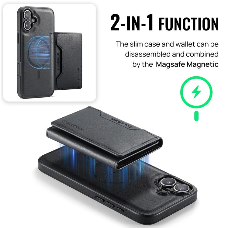 MAGKING K2 Series For iPhone 16 Plus Case Compatible with MagSafe PC+TPU+PU Phone Cover - Black