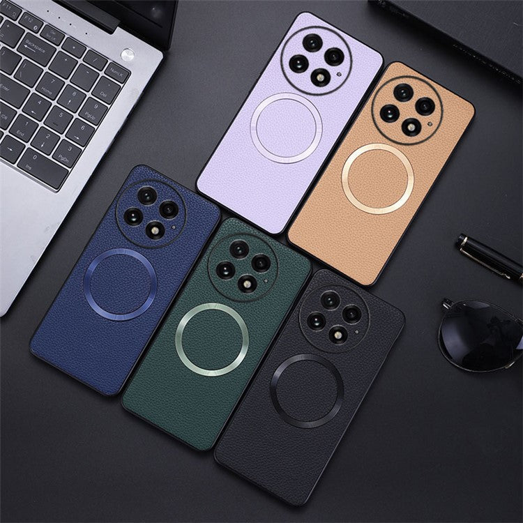 For OnePlus 13 Case Compatible with MagSafe PU Leather+TPU Phone Back Cover - Black