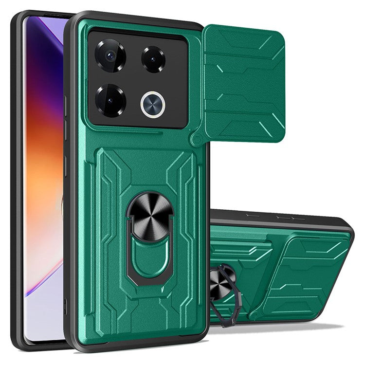 Phone Case For Infinix Note 40 Pro+  /  Note 40 Pro 5G  /  4G PC+TPU Kickstand Back Cover with Camera Slider - Blackish Green