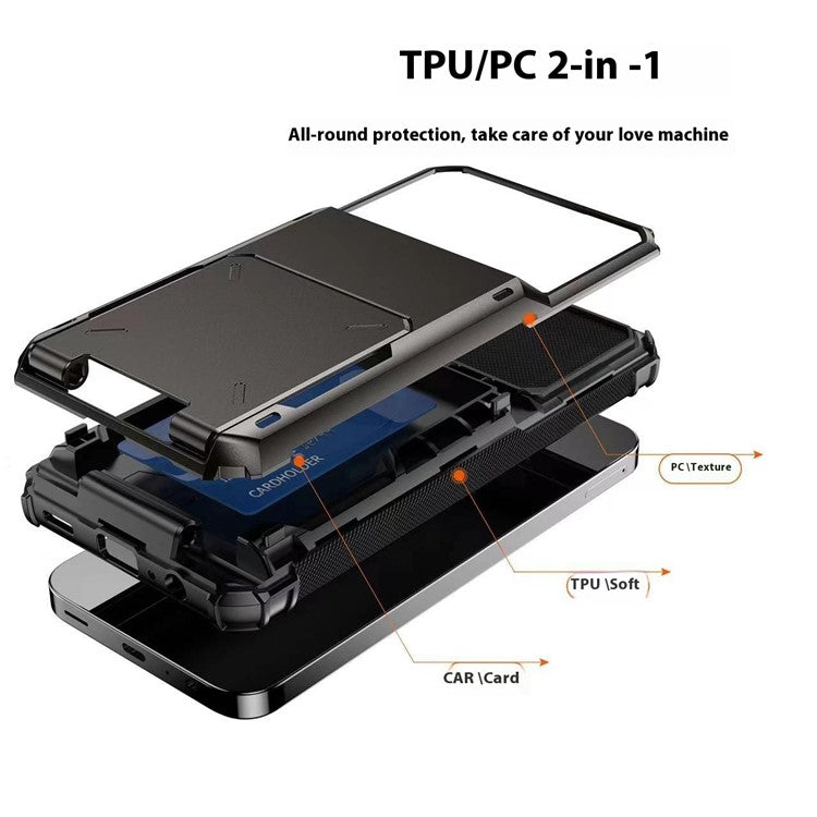 For Samsung Galaxy A16 5G / 4G Case PC+TPU Dual Layer Back Phone Cover with Card Holder - Blue