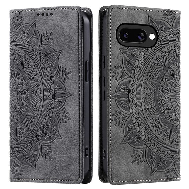 Style-010 For Google Pixel 9a Case Magnetic Closing Leather Phone Cover Pattern Imprinted - Grey