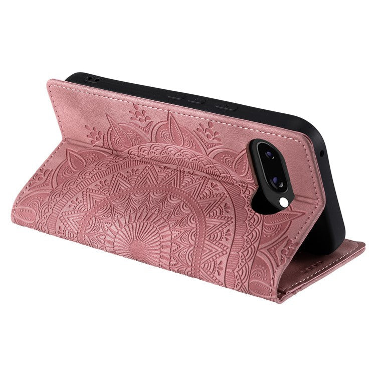Style-010 For Google Pixel 9a Case Magnetic Closing Leather Phone Cover Pattern Imprinted - Rose Gold