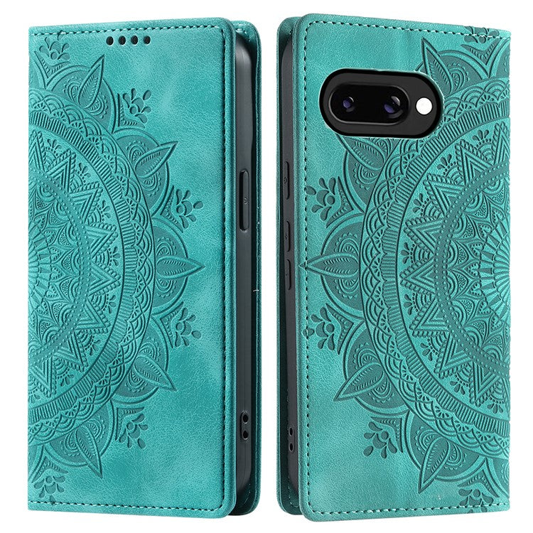 Style-010 For Google Pixel 9a Case Magnetic Closing Leather Phone Cover Pattern Imprinted - Mint Green