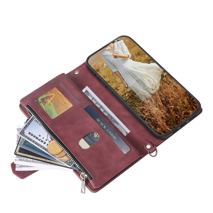 Style 005 For Google Pixel 9a Wallet Case Rhombus Stitching Line PU Leather Phone Cover - Wine Red