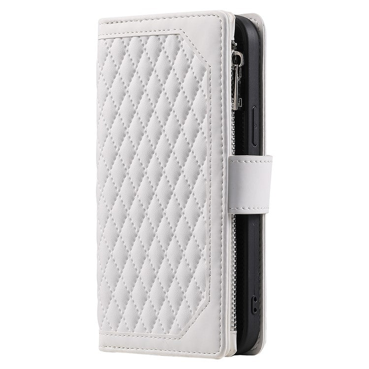 Style 005 For Google Pixel 9a Wallet Case Rhombus Stitching Line PU Leather Phone Cover - White