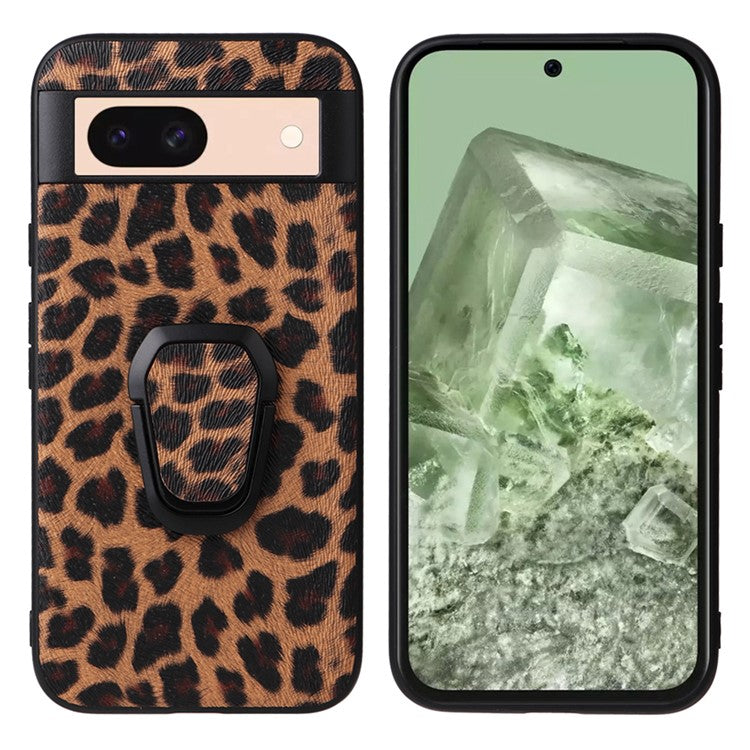 For Google Pixel 8a Case Kickstand Leather+TPU+PC Phone Back Cover - Leopard