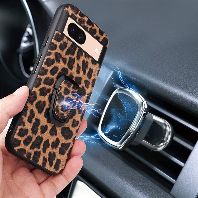 For Google Pixel 8a Case Kickstand Leather+TPU+PC Phone Back Cover - Leopard