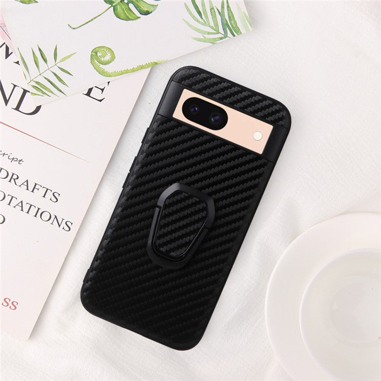 For Google Pixel 8a Case Kickstand Leather+TPU+PC Phone Back Cover - Carbon Fiber Texture