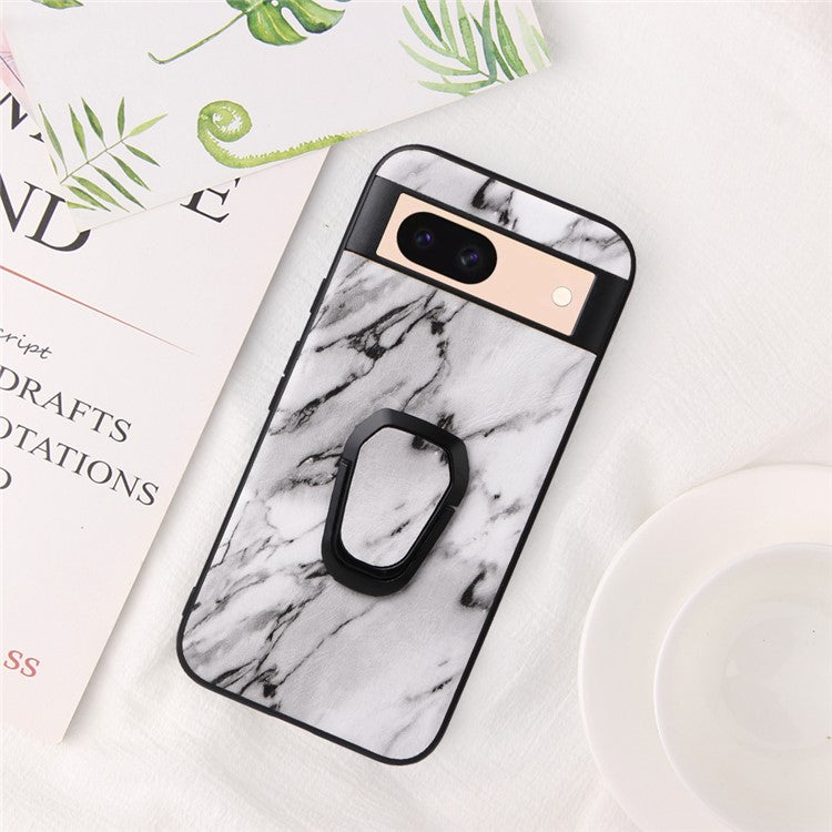 For Google Pixel 8a Case Kickstand Leather+TPU+PC Phone Back Cover - Marble Texture