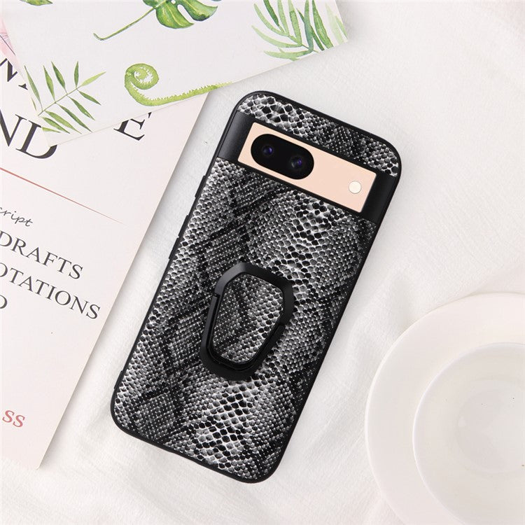 For Google Pixel 8a Case Kickstand Leather+TPU+PC Phone Back Cover - Snake Texture