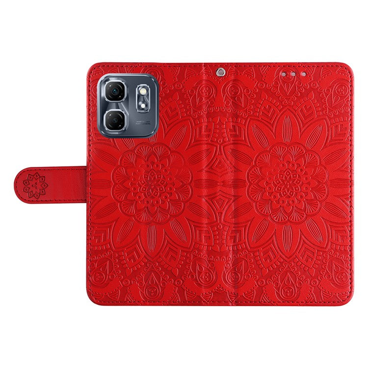For Infinix Hot 50i 4G / Smart 9 4G Case Sunflower Imprint Leather Wallet Phone Cover - Red