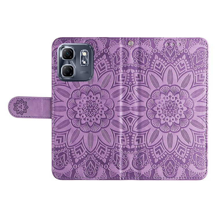 For Infinix Hot 50i 4G / Smart 9 4G Case Sunflower Imprint Leather Wallet Phone Cover - Purple