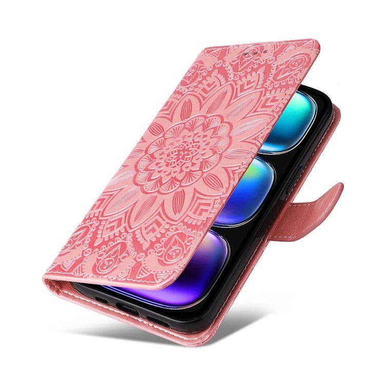 For Infinix Hot 50i 4G / Smart 9 4G Case Sunflower Imprint Leather Wallet Phone Cover - Pink