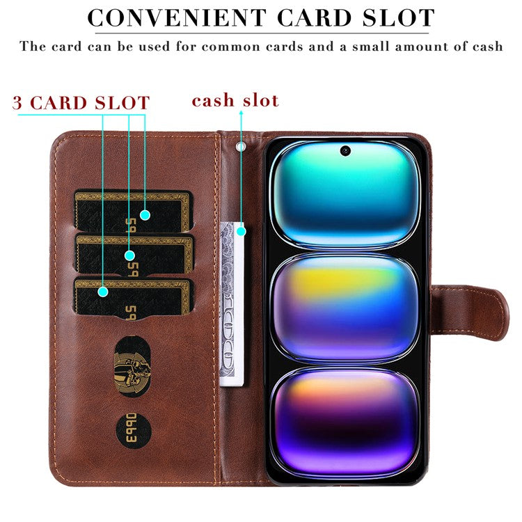 For Infinix Hot 50i 4G / Smart 9 4G Case Zipper Wallet Calf Texture PU Leather Phone Cover - Brown