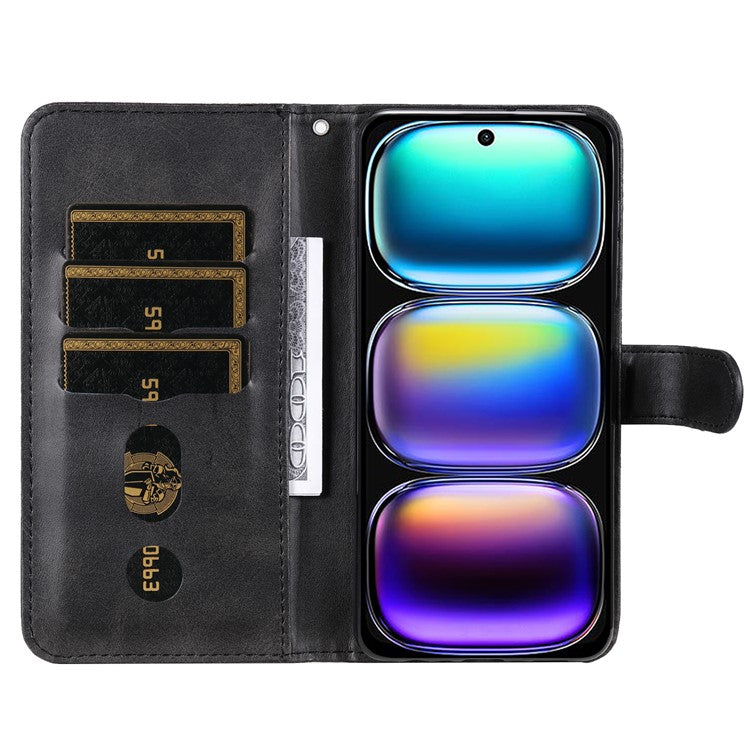 For Infinix Hot 50i 4G / Smart 9 4G Case Zipper Wallet Calf Texture PU Leather Phone Cover - Black