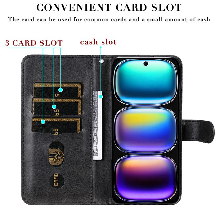 For Infinix Hot 50i 4G / Smart 9 4G Case Zipper Wallet Calf Texture PU Leather Phone Cover - Black