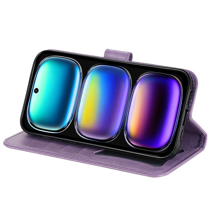 For Infinix Hot 50i 4G / Smart 9 4G Case PU Leather Wallet Floral Phone Cover Stand View - Purple