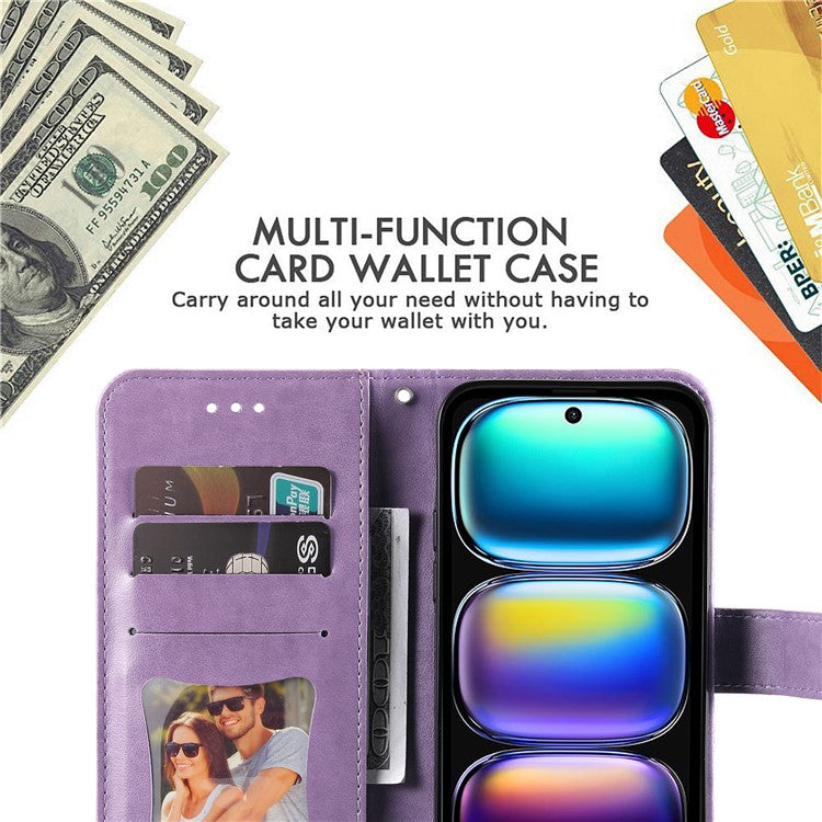 For Infinix Hot 50i 4G / Smart 9 4G Case PU Leather Wallet Floral Phone Cover Stand View - Purple