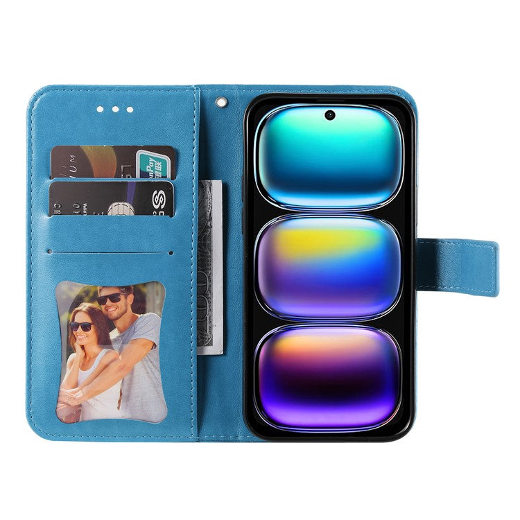For Infinix Hot 50i 4G / Smart 9 4G Case PU Leather Wallet Floral Phone Cover Stand View - Blue