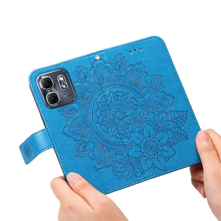 For Infinix Hot 50i 4G / Smart 9 4G Case PU Leather Wallet Floral Phone Cover Stand View - Blue
