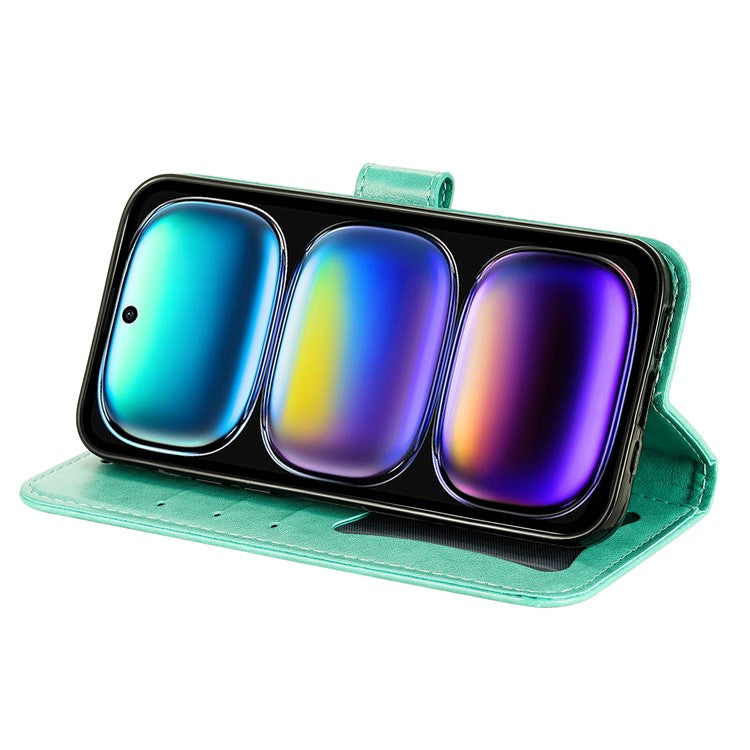 For Infinix Hot 50i 4G / Smart 9 4G Case PU Leather Wallet Floral Phone Cover Stand View - Green