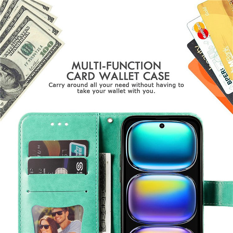 For Infinix Hot 50i 4G / Smart 9 4G Case PU Leather Wallet Floral Phone Cover Stand View - Green