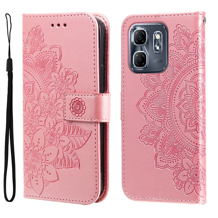 For Infinix Hot 50i 4G / Smart 9 4G Case PU Leather Wallet Floral Phone Cover Stand View - Pink
