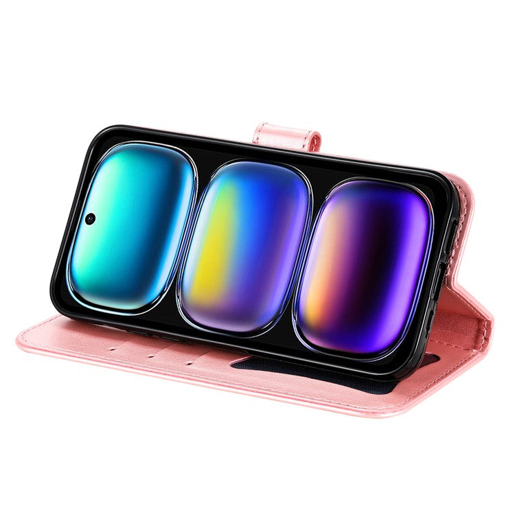 For Infinix Hot 50i 4G / Smart 9 4G Case PU Leather Wallet Floral Phone Cover Stand View - Pink