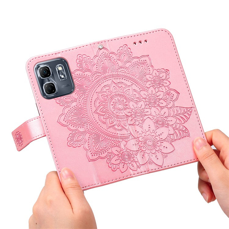 For Infinix Hot 50i 4G / Smart 9 4G Case PU Leather Wallet Floral Phone Cover Stand View - Pink