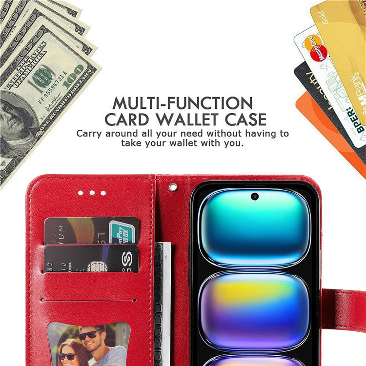 For Infinix Hot 50i 4G / Smart 9 4G Case PU Leather Wallet Floral Phone Cover Stand View - Red