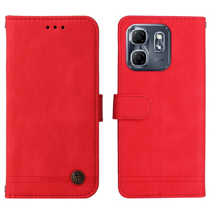 For Infinix Hot 50i 4G / Smart 9 4G Wallet Case Skin-Touch Leather Phone Cover Tree Pattern Hardware - Red