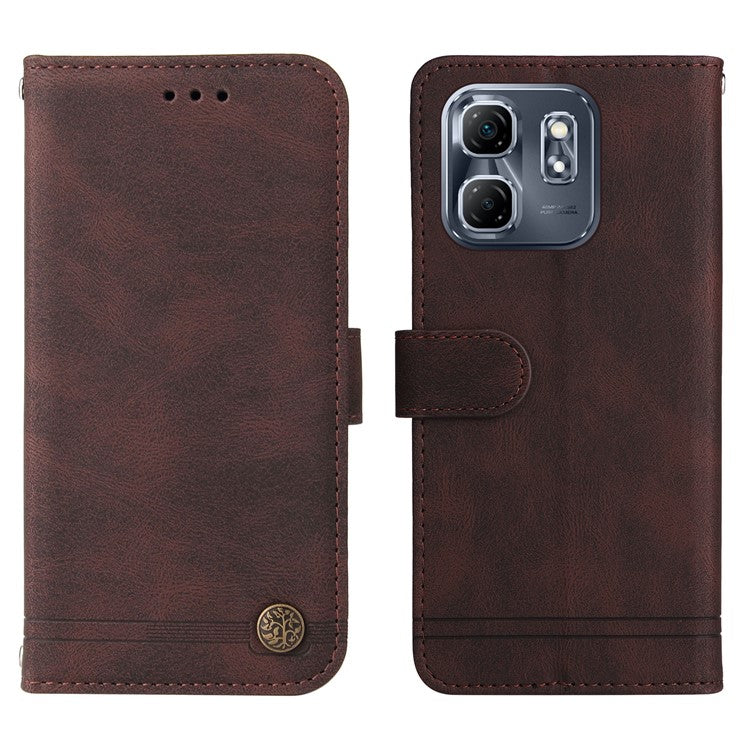 For Infinix Hot 50i 4G / Smart 9 4G Wallet Case Skin-touch Leather Phone Cover Tree Pattern Hardware - Brown