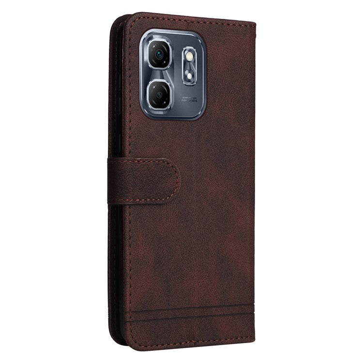 For Infinix Hot 50i 4G / Smart 9 4G Wallet Case Skin-touch Leather Phone Cover Tree Pattern Hardware - Brown