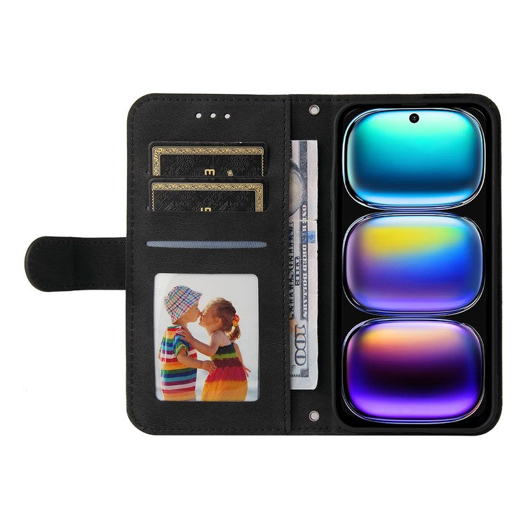 For Infinix Hot 50i 4G / Smart 9 4G Wallet Case Skin-touch Leather Phone Cover Tree Pattern Hardware - Black