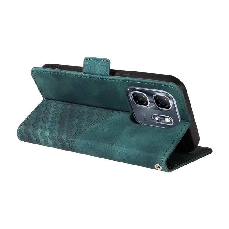 For Infinix Hot 50i 4G / Smart 9 4G Case PU Leather Phone Cover Rhombus Starry Imprinted - Green