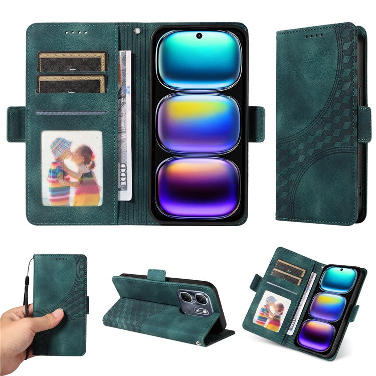 For Infinix Hot 50i 4G / Smart 9 4G Case PU Leather Phone Cover Rhombus Starry Imprinted - Green