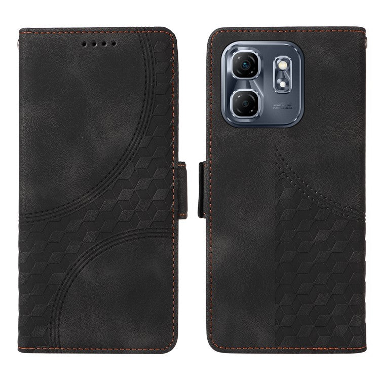 For Infinix Hot 50i 4G / Smart 9 4G Case PU Leather Phone Cover Rhombus Starry Imprinted - Black