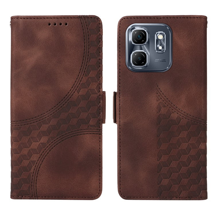 For Infinix Hot 50i 4G / Smart 9 4G Case PU Leather Phone Cover Rhombus Starry Imprinted - Brown