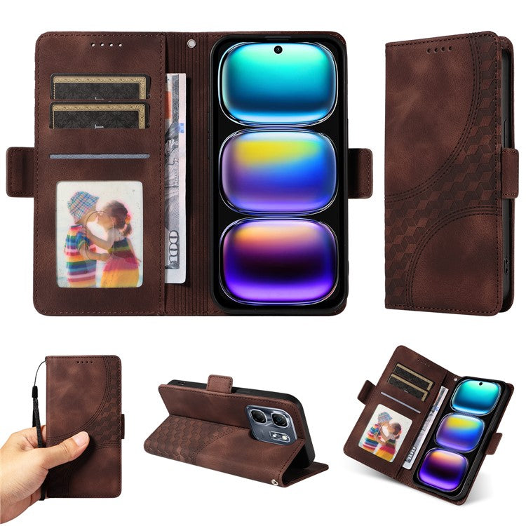 For Infinix Hot 50i 4G / Smart 9 4G Case PU Leather Phone Cover Rhombus Starry Imprinted - Brown