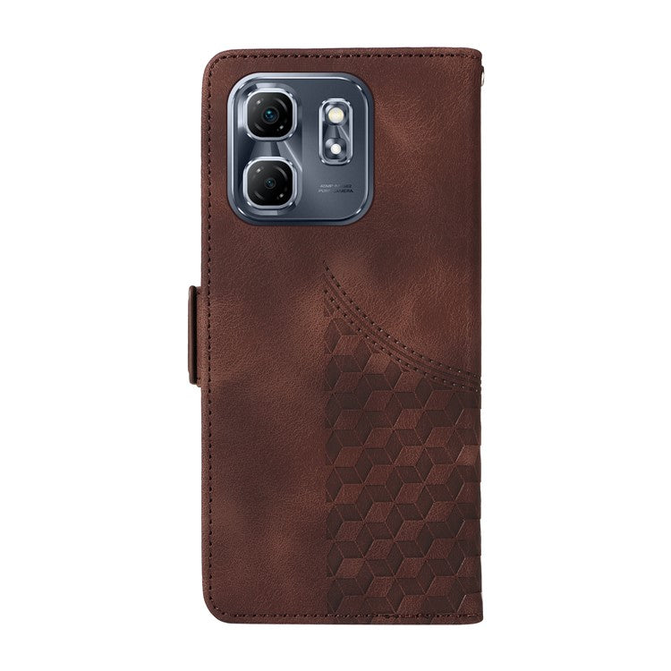 For Infinix Hot 50i 4G / Smart 9 4G Case PU Leather Phone Cover Rhombus Starry Imprinted - Brown