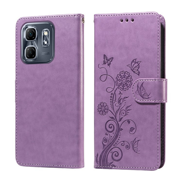 For Infinix Hot 50i 4G / Smart 9 4G Leather Case Butterfly Floral Imprint Wallet Stand Cover - Purple